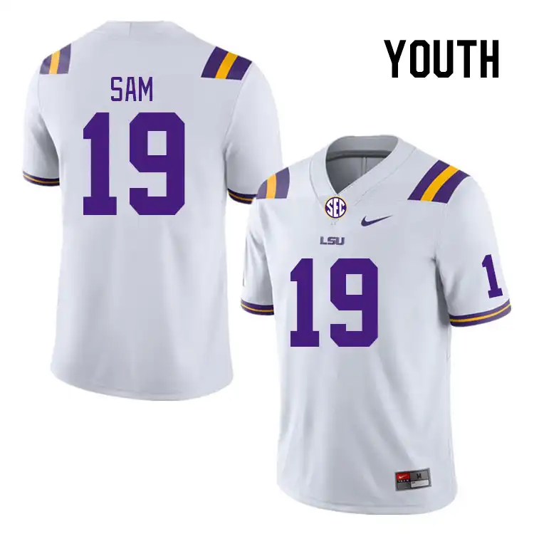 Youth LSU Tigers Andre Sam #19 White NCAA Football Jersey